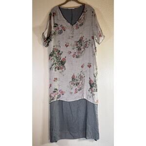 Cellabie Size Large Dress Watercolor Floral Layered Lagenlook Boho Chic